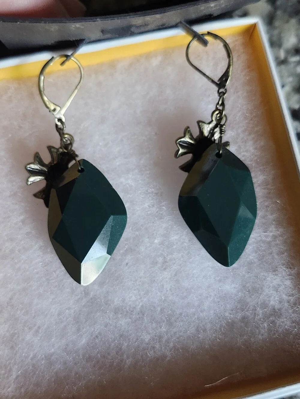 Rock & Republic Teal Faceted Teardrop Earrings with Skull Flower Accents